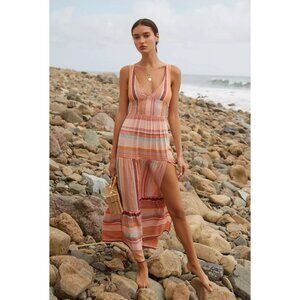 L*Space Lilikoi Viscose Cotton Multi Smocked Tiered Cover-Up Maxi Dress - M